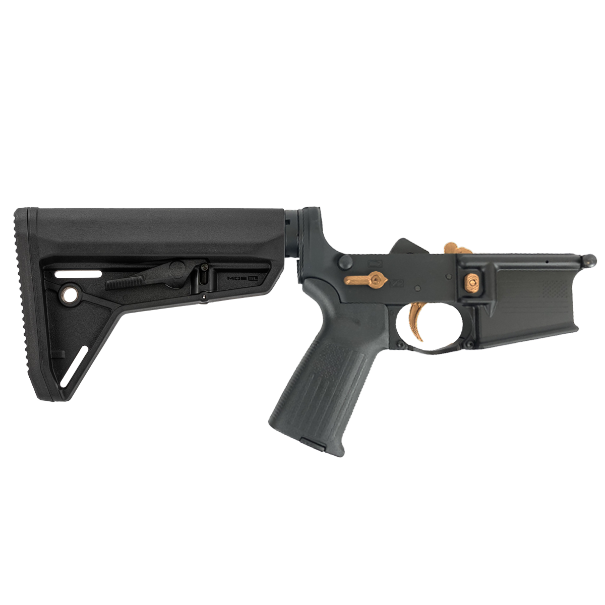AR-15 Completed Two-Tone Lower Receiver with Adjustable Slim Line Stock- Black and Burnt Bronze