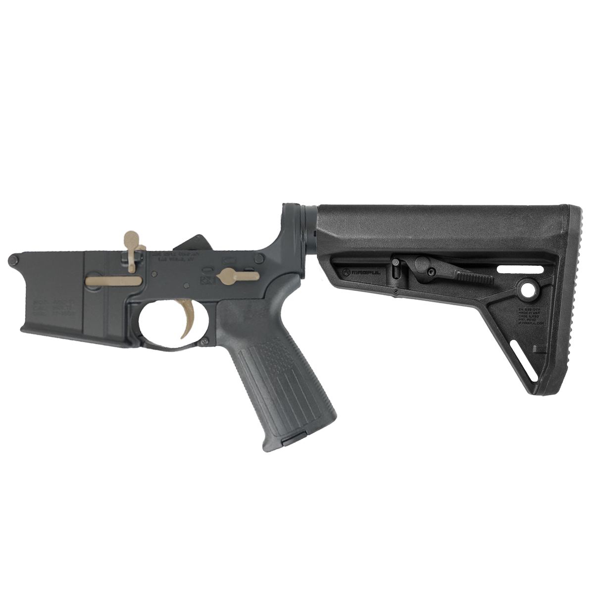 AR-15 Completed Two-Tone Lower Receiver with Adjustable Slim Line Stock- Black and Magpul FDE