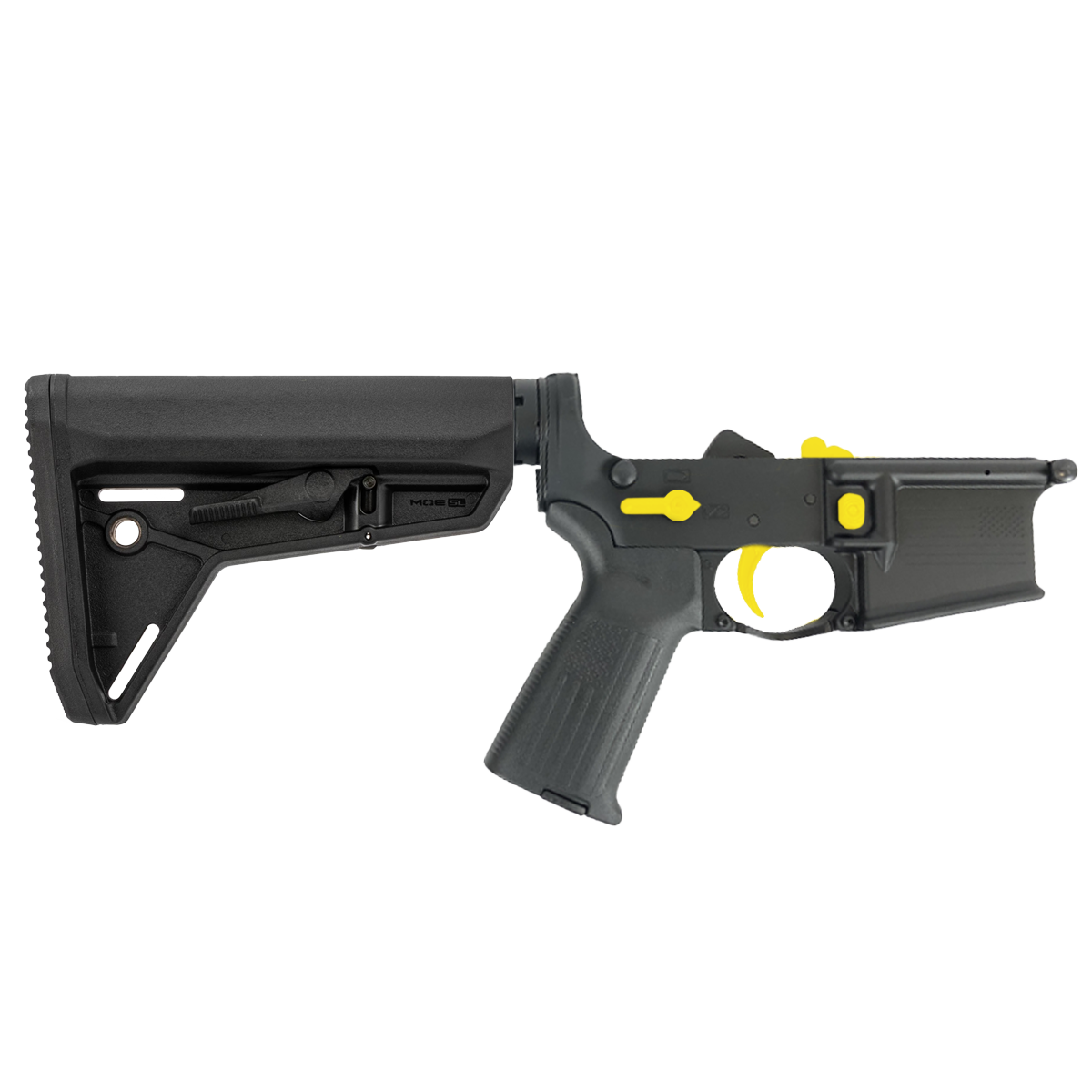 AR-15 Completed Two-Tone Lower Receiver with Adjustable Slim Line Stock- Black and Lemon Zest