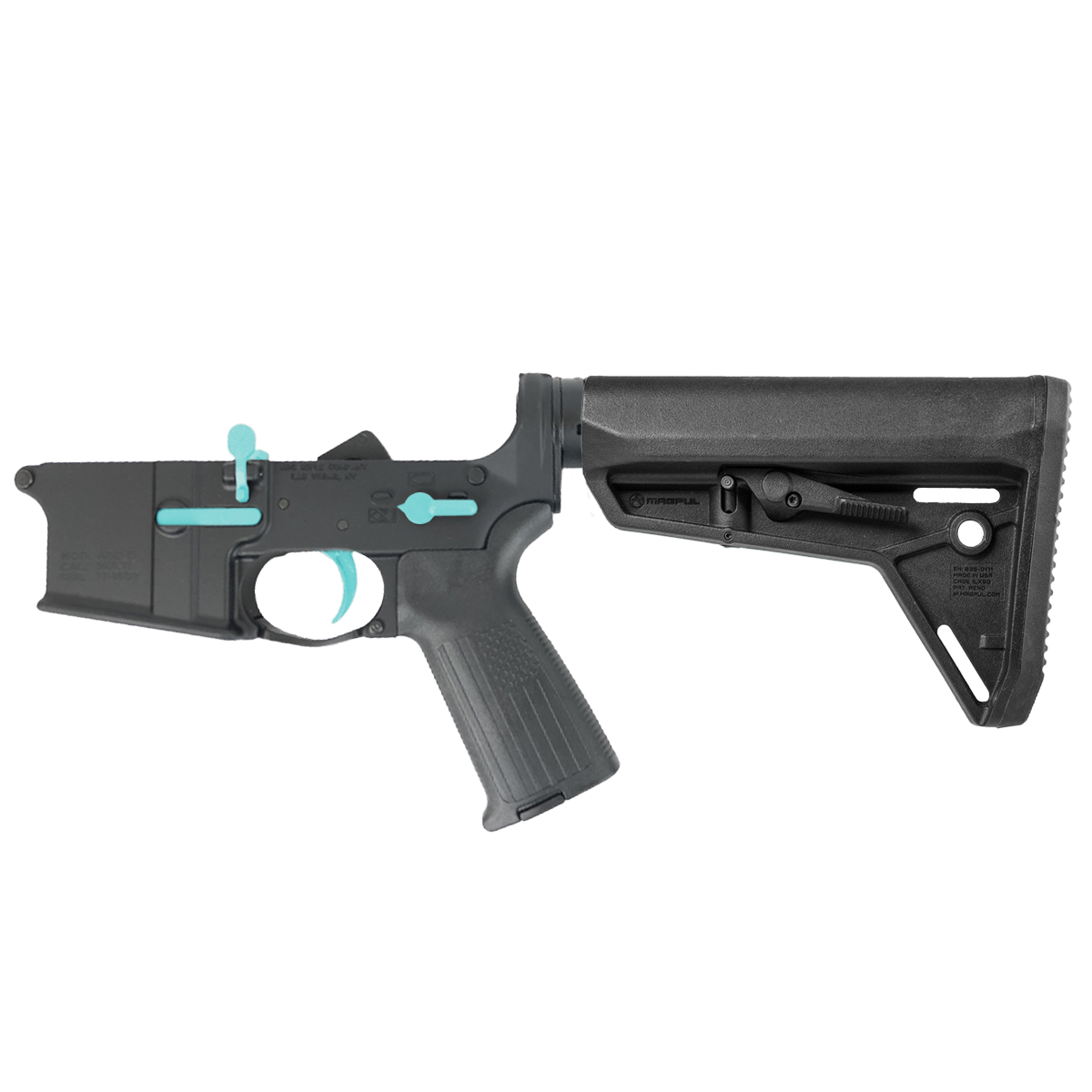 AR-15 Completed Two-Tone Lower Receiver with Adjustable Slim Line Stock- Black and Robins Egg Blue