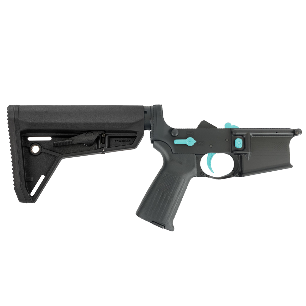 AR-15 Completed Two-Tone Lower Receiver with Adjustable Slim Line Stock- Black and Robins Egg Blue