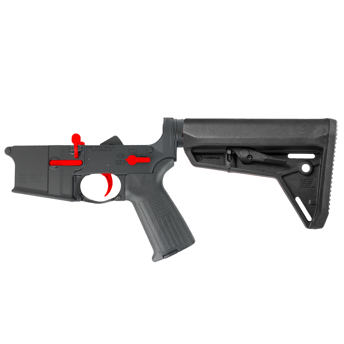 AR-15 Completed Two-Tone Lower Receiver with Adjustable Slim Line Stock- Black and Red