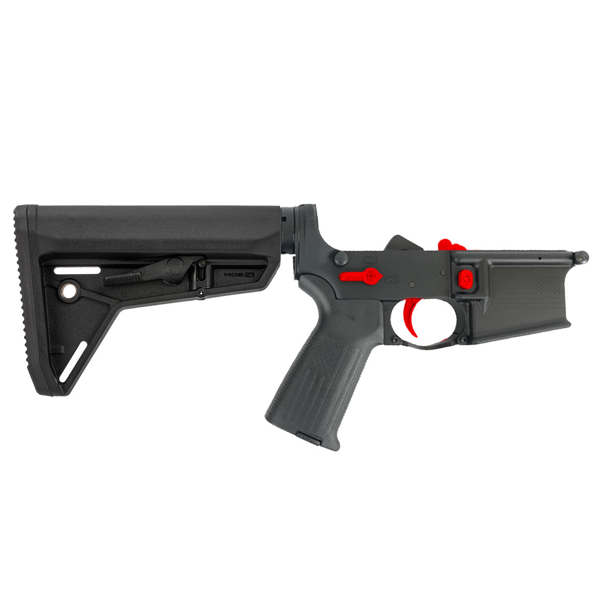 AR-15 Completed Two-Tone Lower Receiver with Adjustable Slim Line Stock- Black and Red