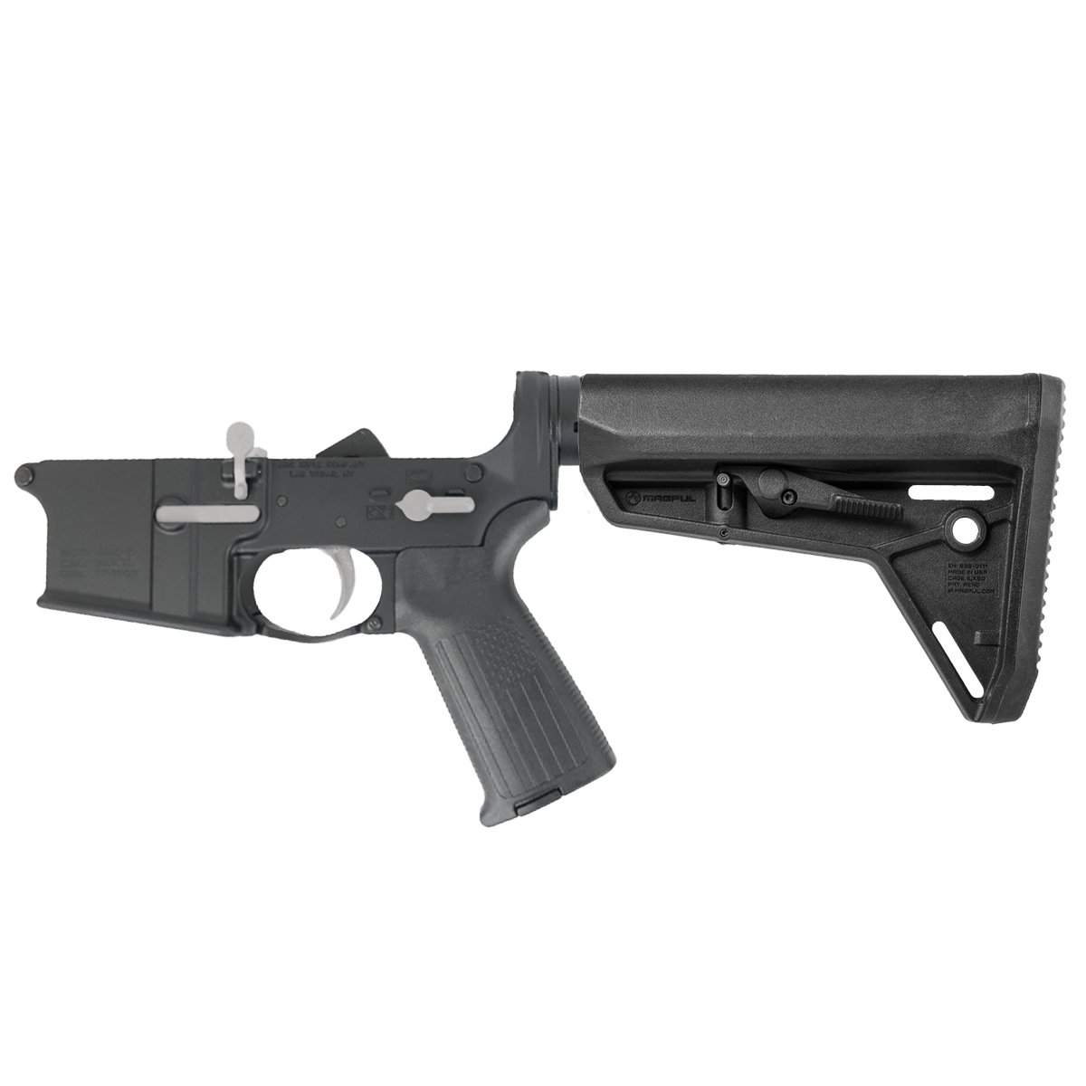 AR-15 Completed Two-Tone Lower Receiver with Adjustable Slim Line Stock- Black and Glacier Silver