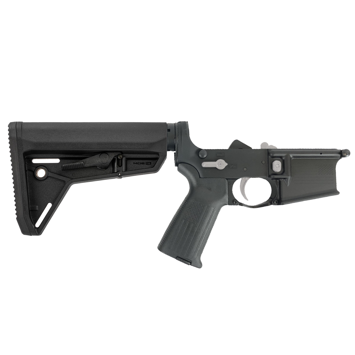 AR-15 Completed Two-Tone Lower Receiver with Adjustable Slim Line Stock- Black and Glacier Silver