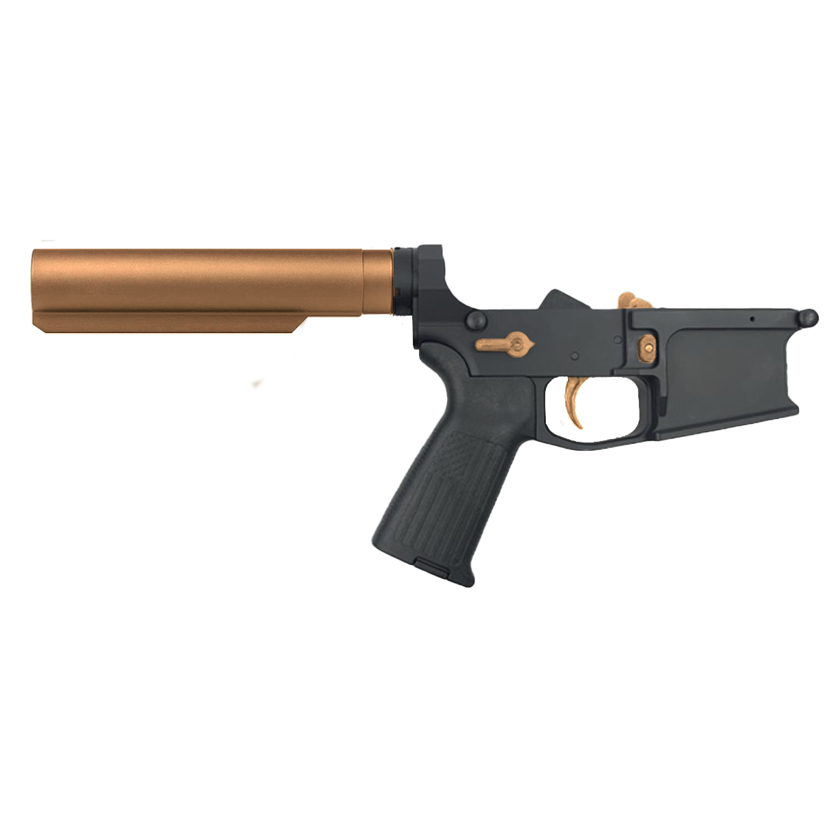 AR-15 Completed Two-Tone Billet Lower Receiver with 6-Position Buffer Tube - Black and Burnt Bronze