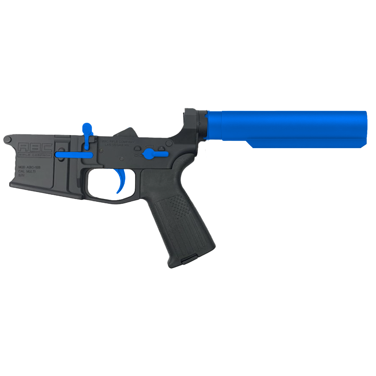 AR-15 Completed Two-Tone Billet Lower Receiver with 6-Position Buffer Tube - Black and Flame Blue