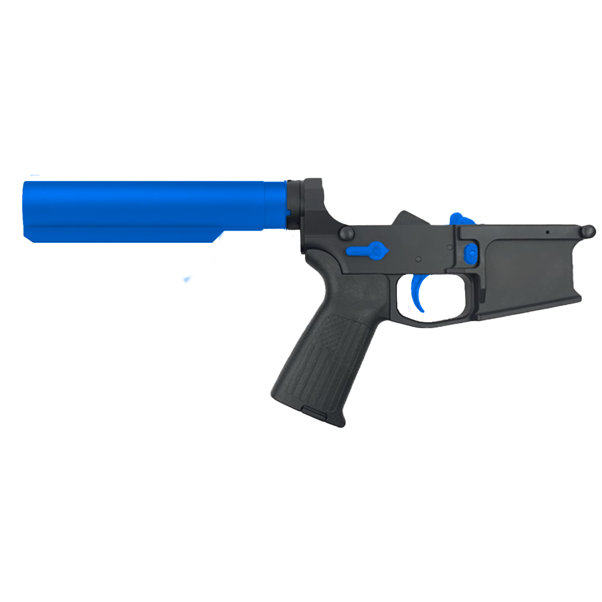 AR-15 Completed Two-Tone Billet Lower Receiver with 6-Position Buffer Tube - Black and Flame Blue