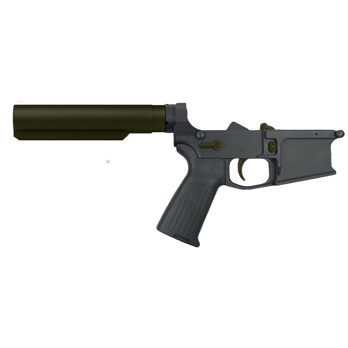 AR-15 Completed Two-Tone Billet Lower Receiver with 6-Position Buffer Tube - Black and Magpul ODG