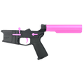 AR-15 Completed Two-Tone Billet Lower Receiver with 6-Position Buffer Tube - Black and Sig Pink