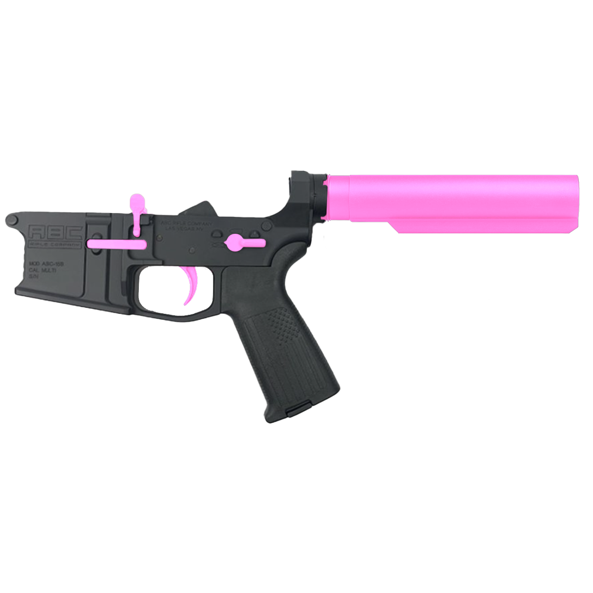 AR-15 Completed Two-Tone Billet Lower Receiver with 6-Position Buffer Tube - Black and Sig Pink
