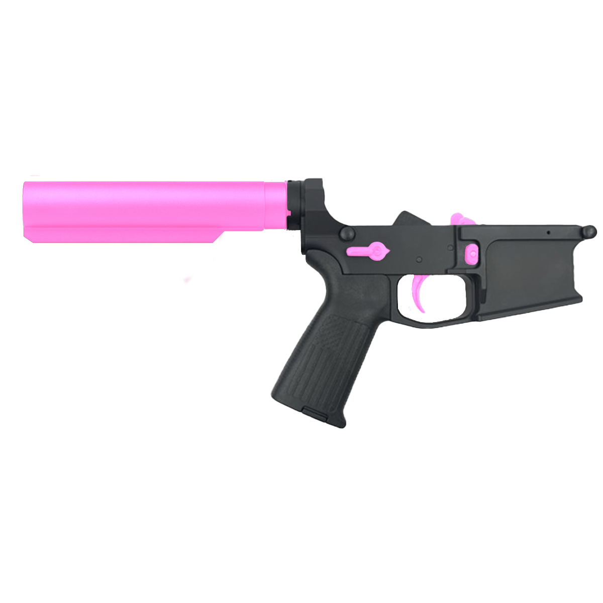 AR-15 Completed Two-Tone Billet Lower Receiver with 6-Position Buffer Tube - Black and Sig Pink