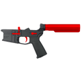 AR-15 Completed Two-Tone Billet Lower Receiver with 6-Position Buffer Tube - Black and Red