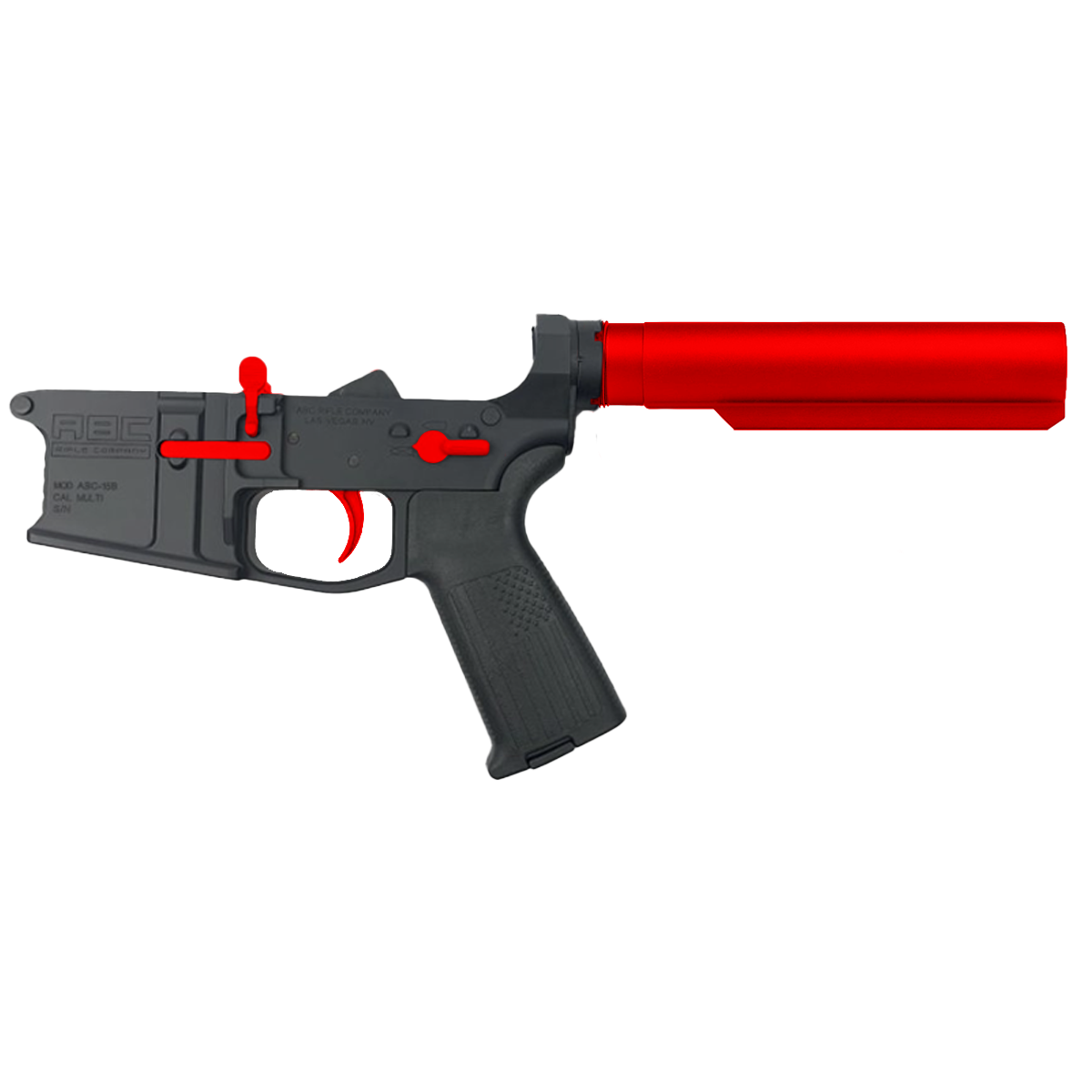 AR-15 Completed Two-Tone Billet Lower Receiver with 6-Position Buffer Tube - Black and Red