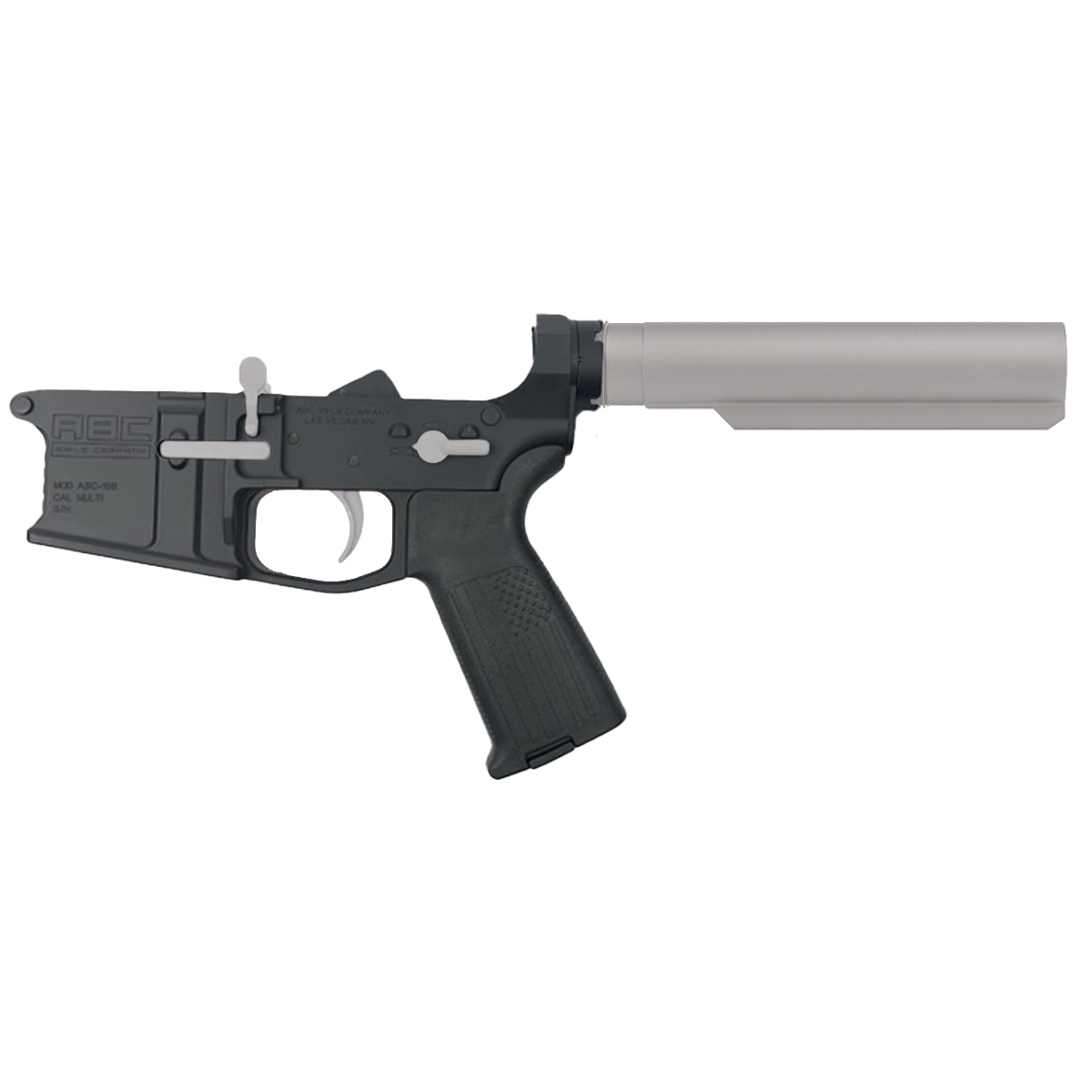 AR-15 Completed Two-Tone Billet Lower Receiver with 6-Position Buffer Tube - Black and Glacier Silver