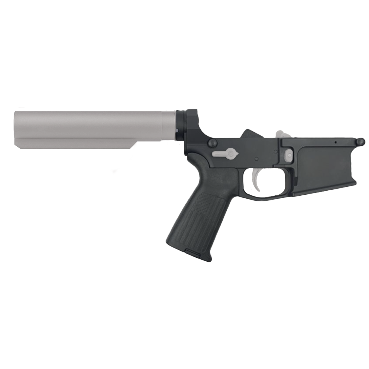 AR-15 Completed Two-Tone Billet Lower Receiver with 6-Position Buffer Tube - Black and Glacier Silver