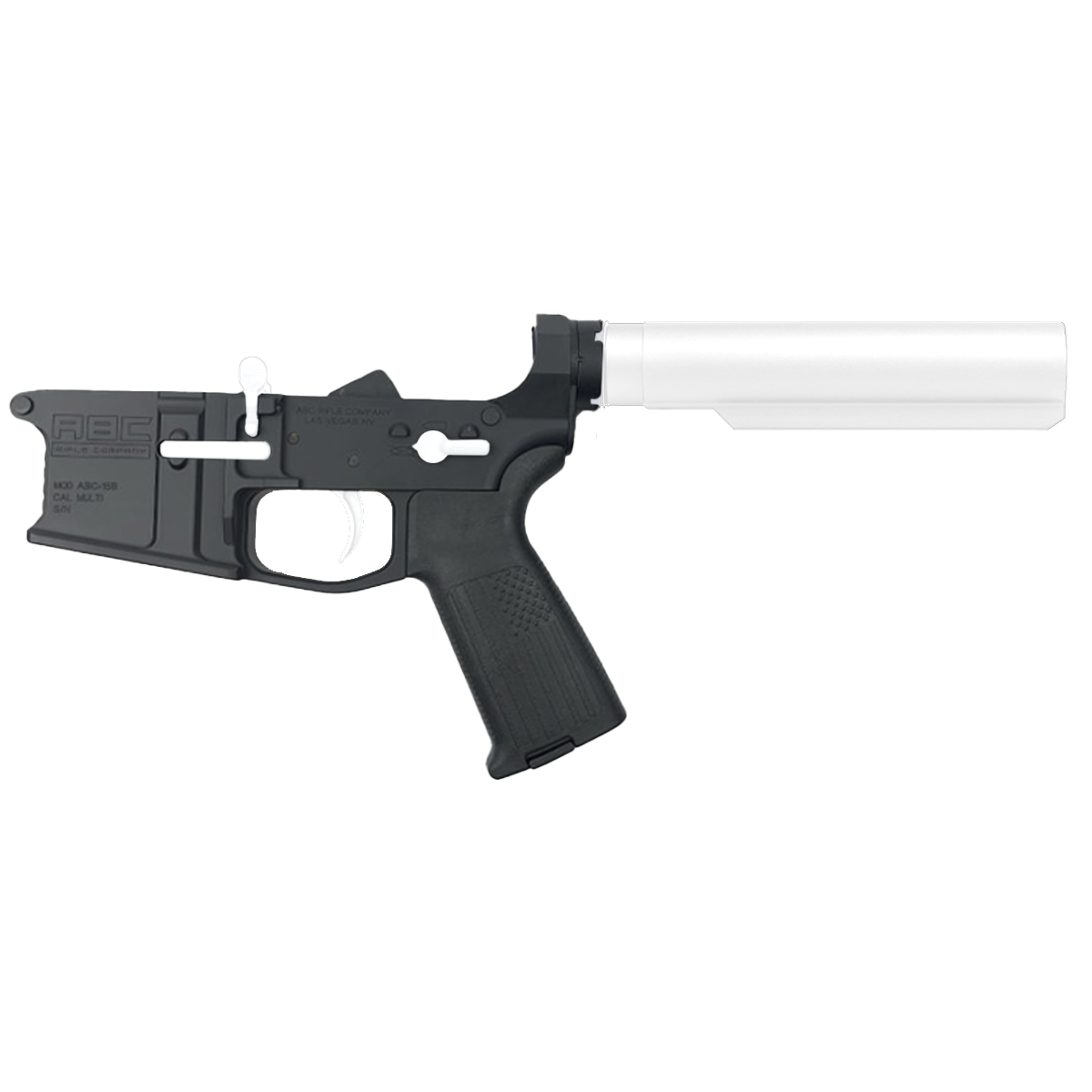 AR-15 Completed Two-Tone Billet Lower Receiver with 6-Position Buffer Tube - Black and Storm Trooper White