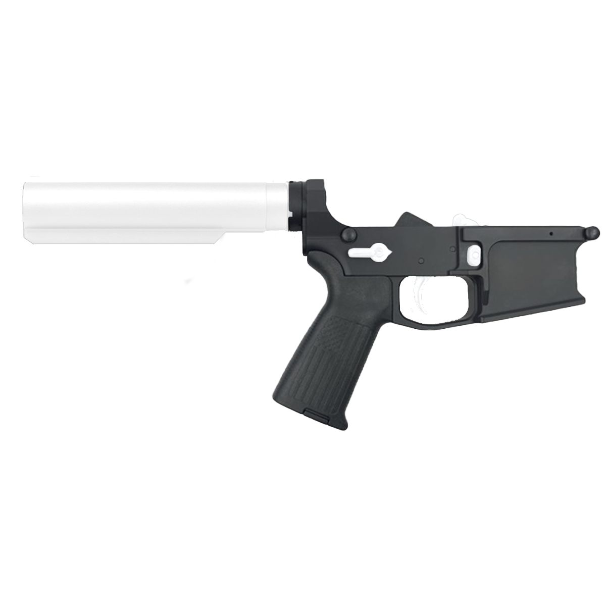 AR-15 Completed Two-Tone Billet Lower Receiver with 6-Position Buffer Tube - Black and Storm Trooper White