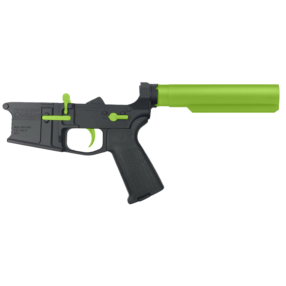 AR-15 Completed Two-Tone Billet Lower Receiver with 6-Position Buffer Tube - Black and Zombie Green