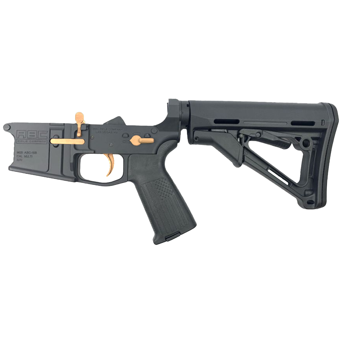 AR-15 Completed Two-Tone Billet Lower Receiver with Collapsible Mil Spec Stock - Black and Burnt Bronze