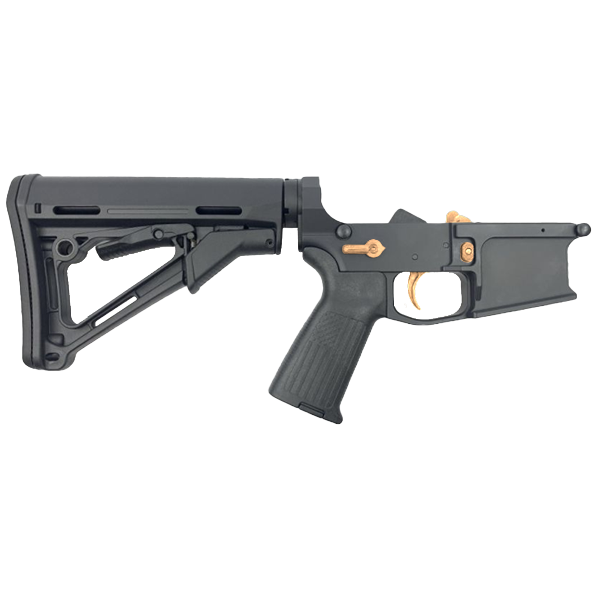AR-15 Completed Two-Tone Billet Lower Receiver with Collapsible Mil Spec Stock - Black and Burnt Bronze