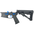 AR-15 Completed Two-Tone Billet Lower Receiver with Collapsible Mil Spec Stock - Black and Flame Blue