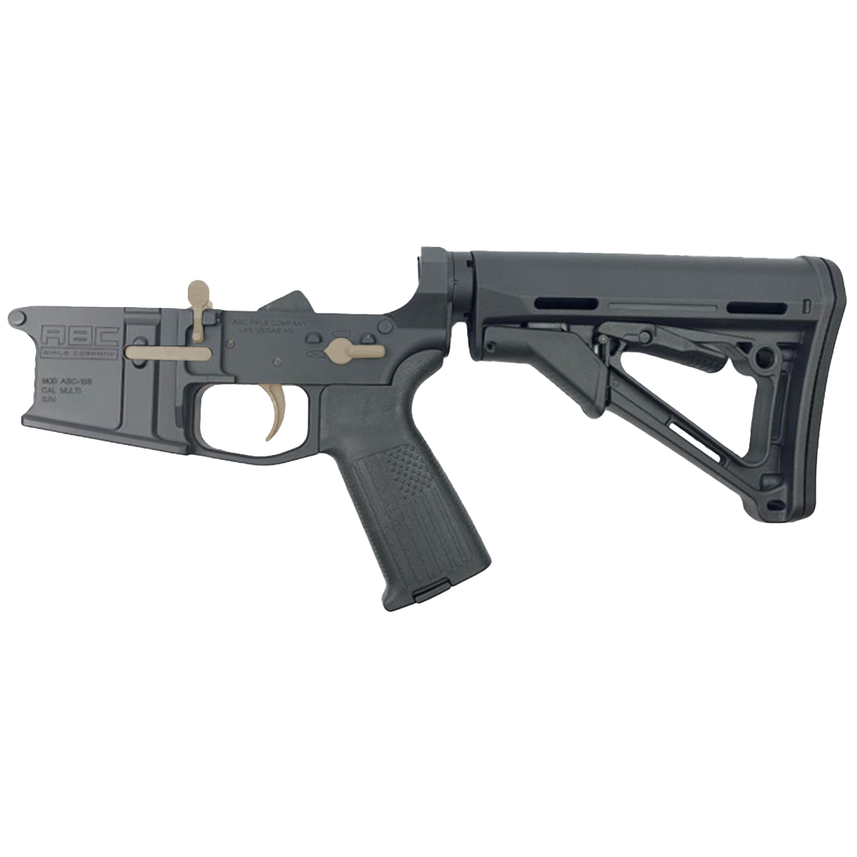 AR-15 Completed Two-Tone Billet Lower Receiver with Collapsible Mil Spec Stock - Black and Magpul FDE