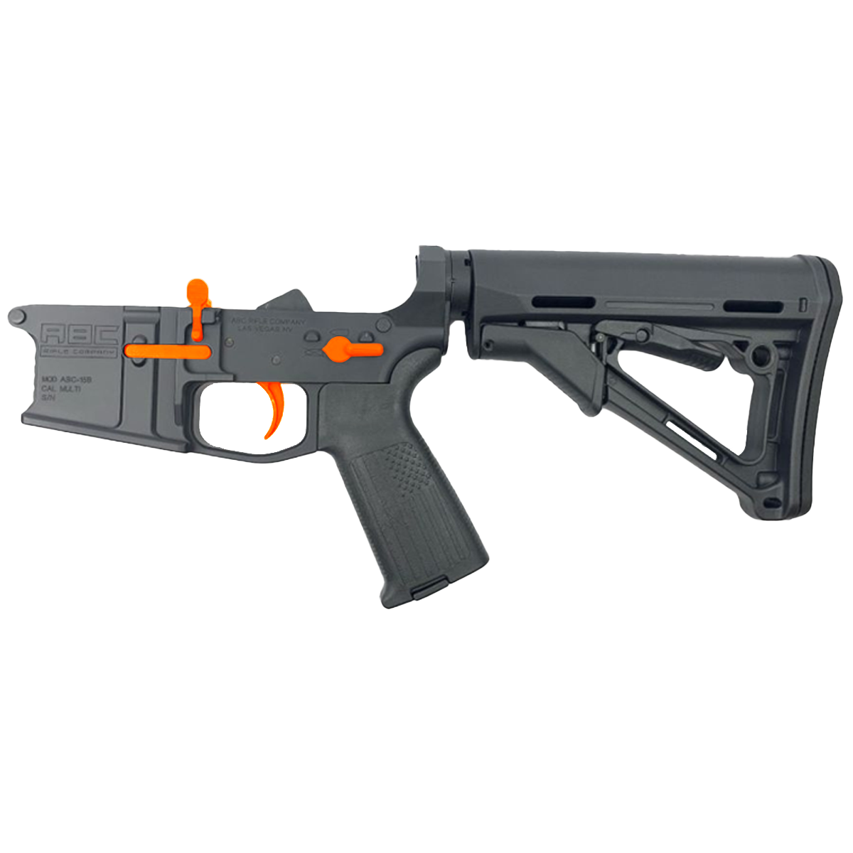 AR-15 Completed Two-Tone Billet Lower Receiver with Collapsible Mil Spec Stock - Black and Hunter Orange