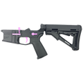 AR-15 Completed Two-Tone Billet Lower Receiver with Collapsible Mil Spec Stock - Black and Sig Pink