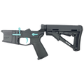 AR-15 Completed Two-Tone Billet Lower Receiver with Collapsible Mil Spec Stock - Black and Robins Egg Blue
