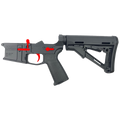 AR-15 Completed Two-Tone Billet Lower Receiver with Collapsible Mil Spec Stock - Black and Red