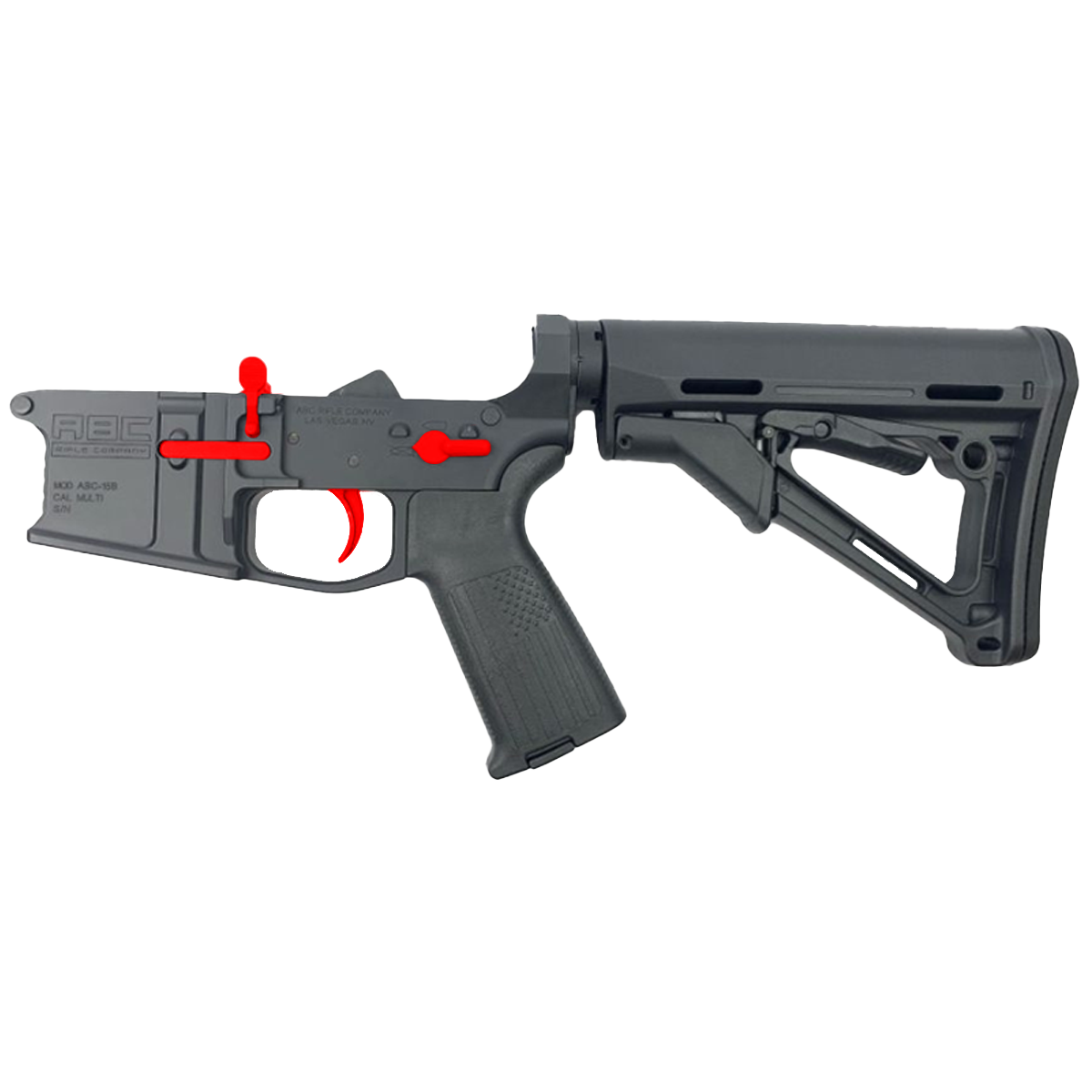 AR-15 Completed Two-Tone Billet Lower Receiver with Collapsible Mil Spec Stock - Black and Red