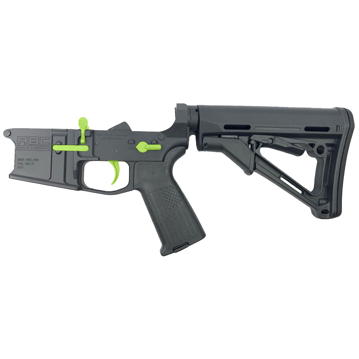 AR-15 Completed Two-Tone Billet Lower Receiver with Collapsible Mil Spec Stock - Black and Zombie Green