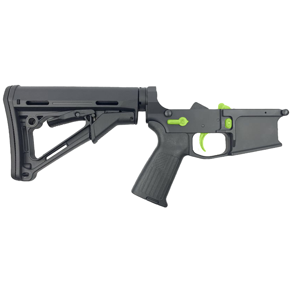AR-15 Completed Two-Tone Billet Lower Receiver with Collapsible Mil Spec Stock - Black and Zombie Green
