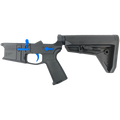 AR-15 Completed Two-Tone Billet Lower Receiver with Collapsible Slim Mil Spec Stock - Black and Flame Blue
