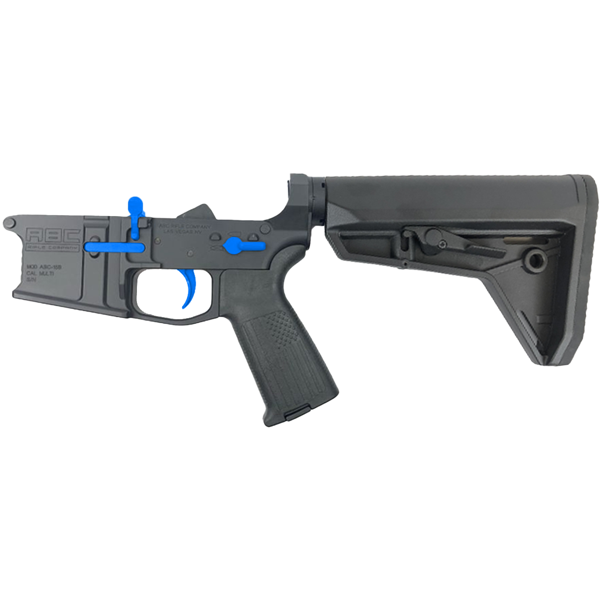 AR-15 Completed Two-Tone Billet Lower Receiver with Collapsible Slim Mil Spec Stock - Black and Flame Blue