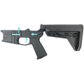 AR-15 Completed Two-Tone Billet Lower Receiver with Collapsible Slim Mil Spec Stock - Black and Robins Egg Blue