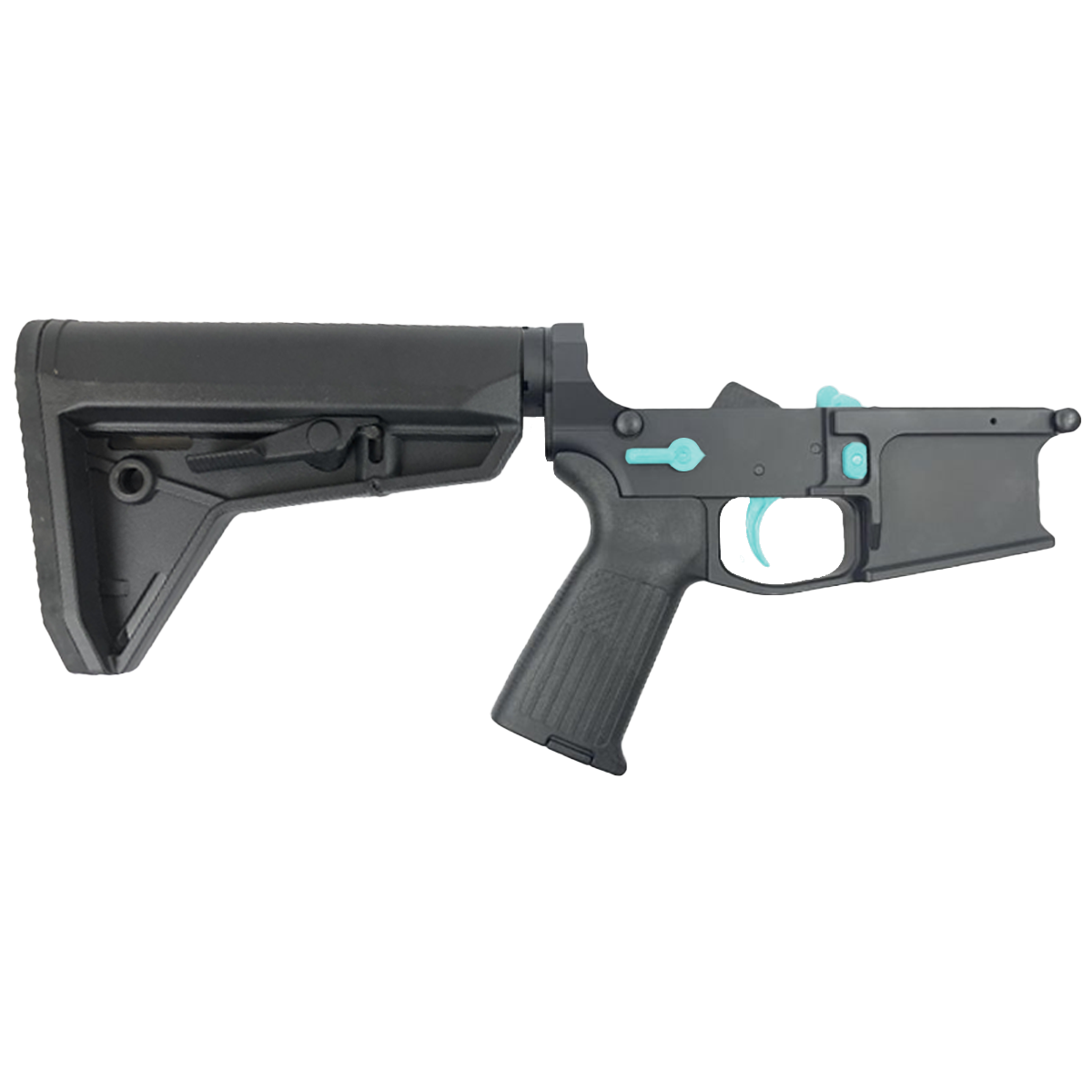 AR-15 Completed Two-Tone Billet Lower Receiver with Collapsible Slim Mil Spec Stock - Black and Robins Egg Blue