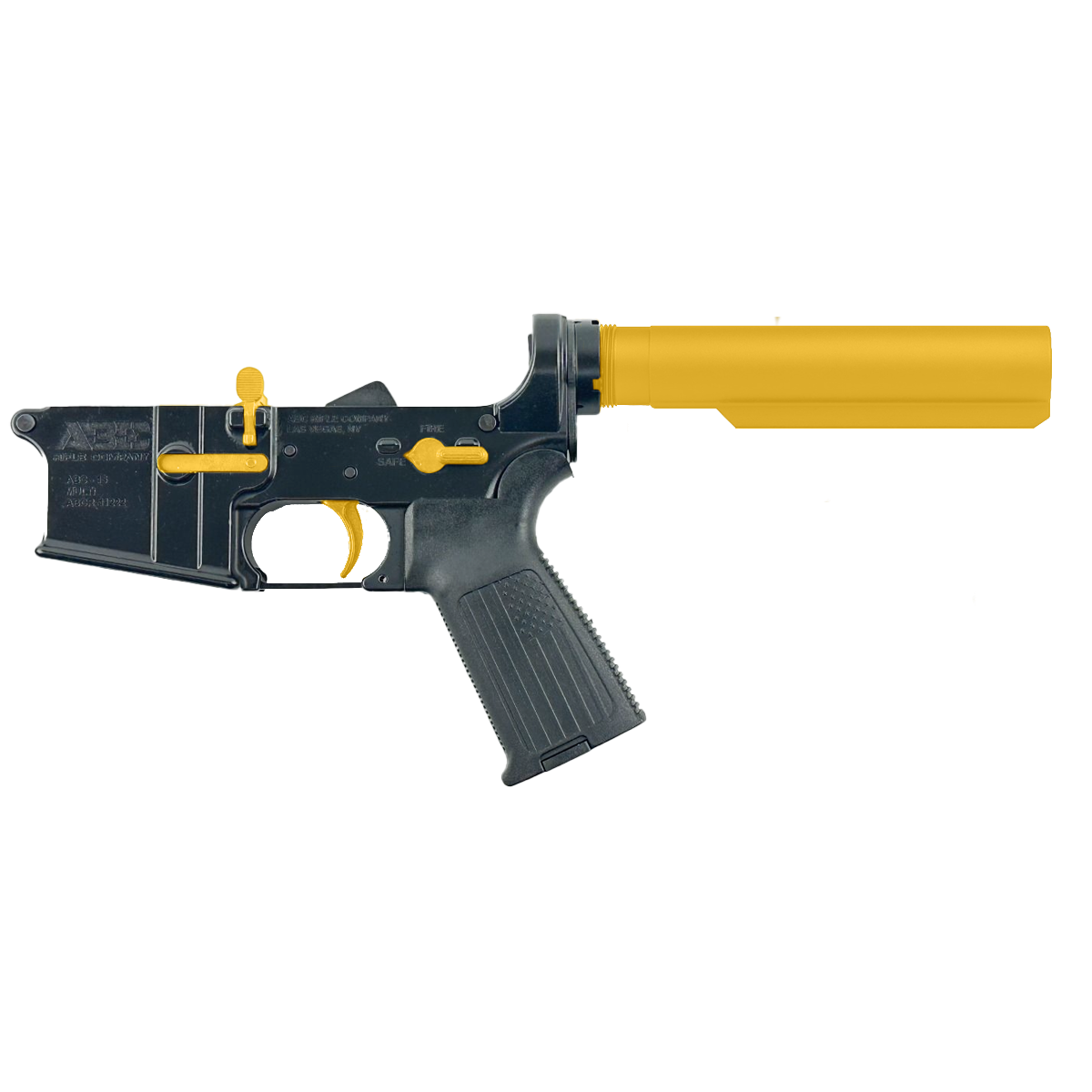 AR-15 Completed Two-Tone Lower Receiver with 6 Position Buffer Tube & Lower Parts Installed - Black and Gold