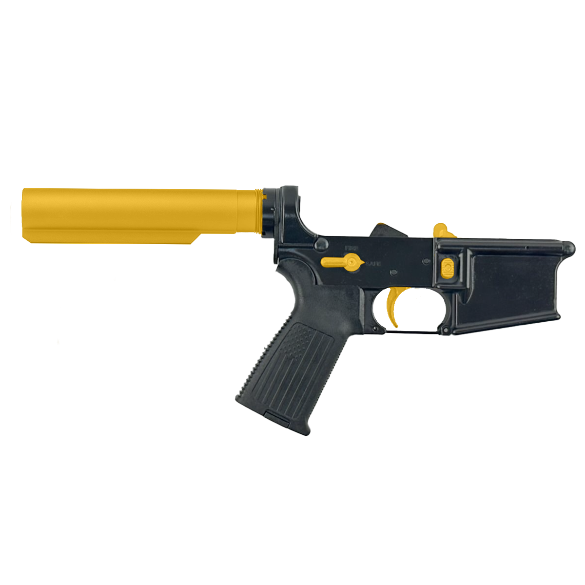 AR-15 Completed Two-Tone Lower Receiver with 6 Position Buffer Tube & Lower Parts Installed - Black and Gold