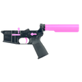 AR-15 Completed Two-Tone Lower Receiver with 6 Position Buffer Tube & Lower Parts Installed - Black and Sig Pink