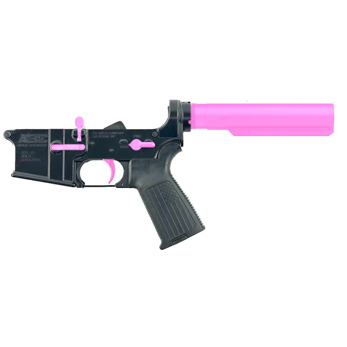 AR-15 Completed Two-Tone Lower Receiver with 6 Position Buffer Tube & Lower Parts Installed - Black and Sig Pink