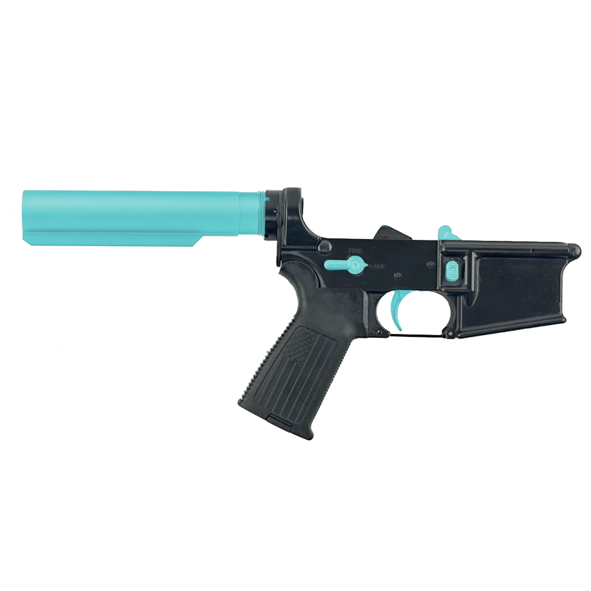 AR-15 Completed Two-Tone Lower Receiver with 6 Position Buffer Tube & Lower Parts Installed - Black and Robins Egg Blue