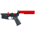AR-15 Completed Two-Tone Lower Receiver with 6 Position Buffer Tube & Lower Parts Installed - Black and Red