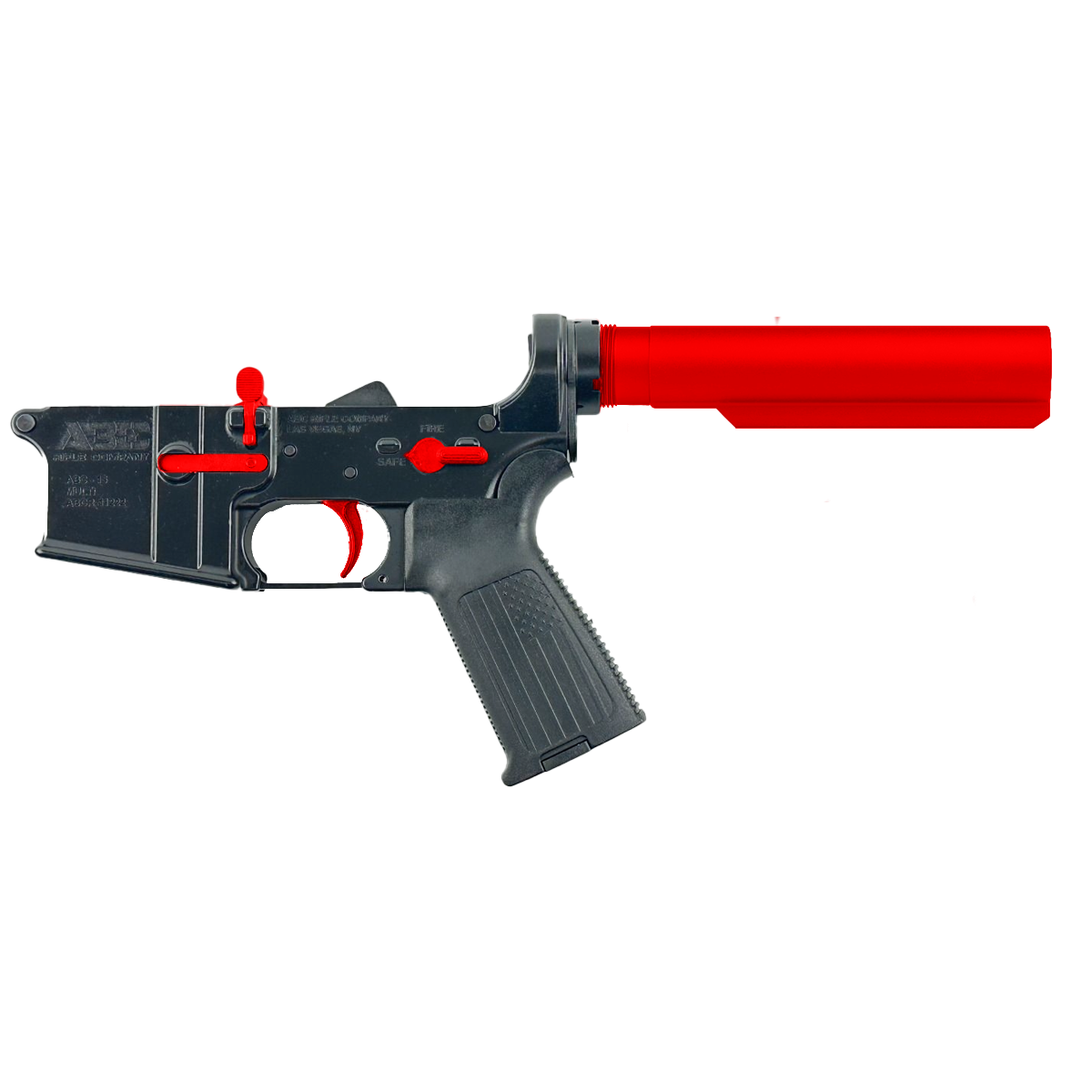 AR-15 Completed Two-Tone Lower Receiver with 6 Position Buffer Tube & Lower Parts Installed - Black and Red