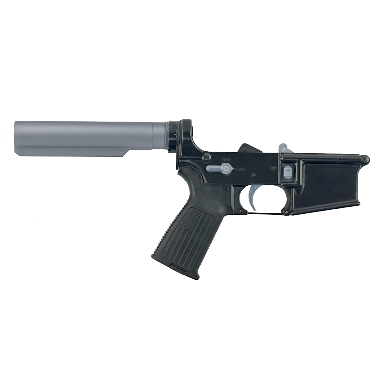 AR-15 Completed Two-Tone Lower Receiver with 6 Position Buffer Tube & Lower Parts Installed - Black and Sniper Gray