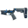 AR-15 Completed Two-Tone Lower Receiver with Adjustable SB Tactical Brace Assembly & Lower Parts Installed - Black and Flame Blue