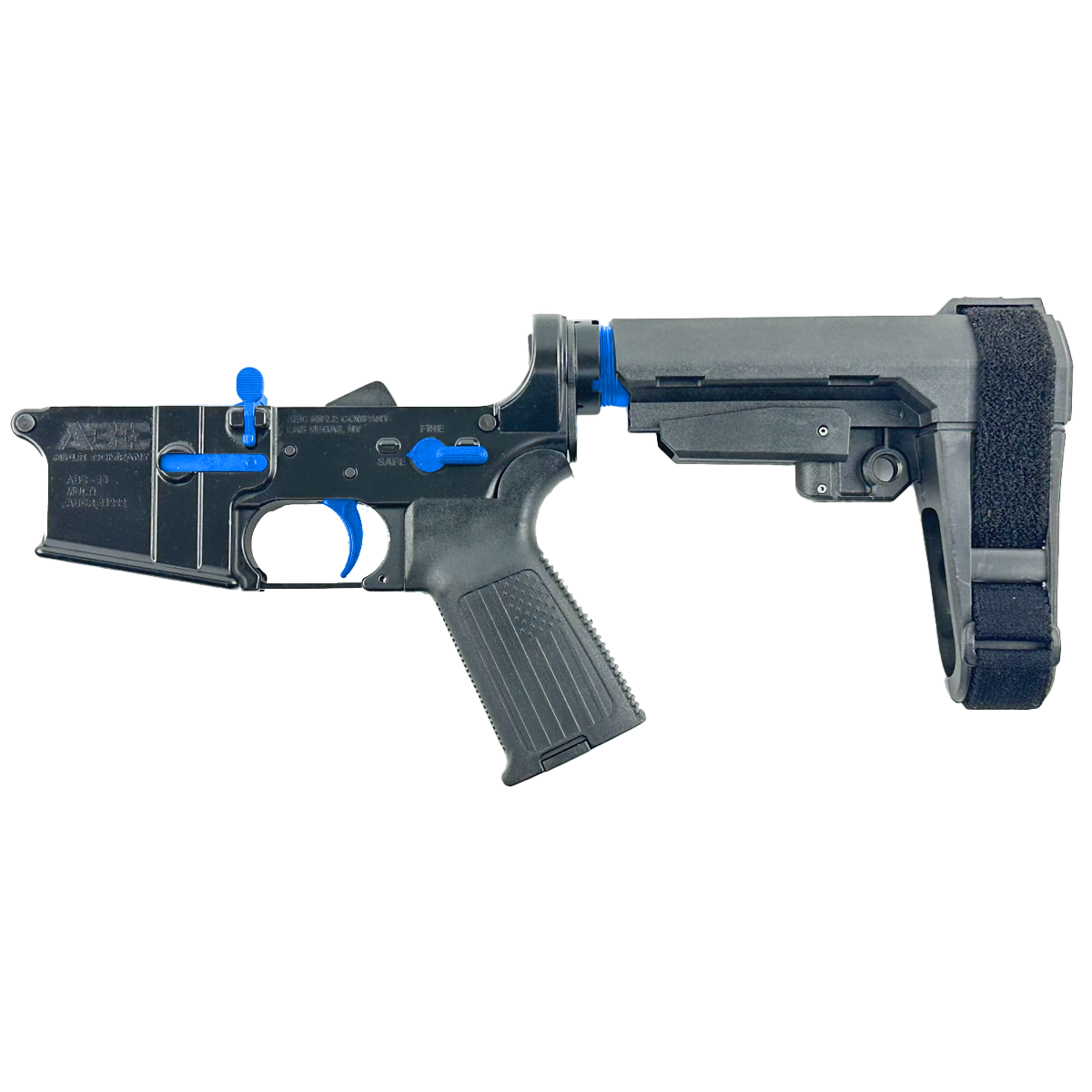AR-15 Completed Two-Tone Lower Receiver with Adjustable SB Tactical Brace Assembly & Lower Parts Installed - Black and Flame Blue