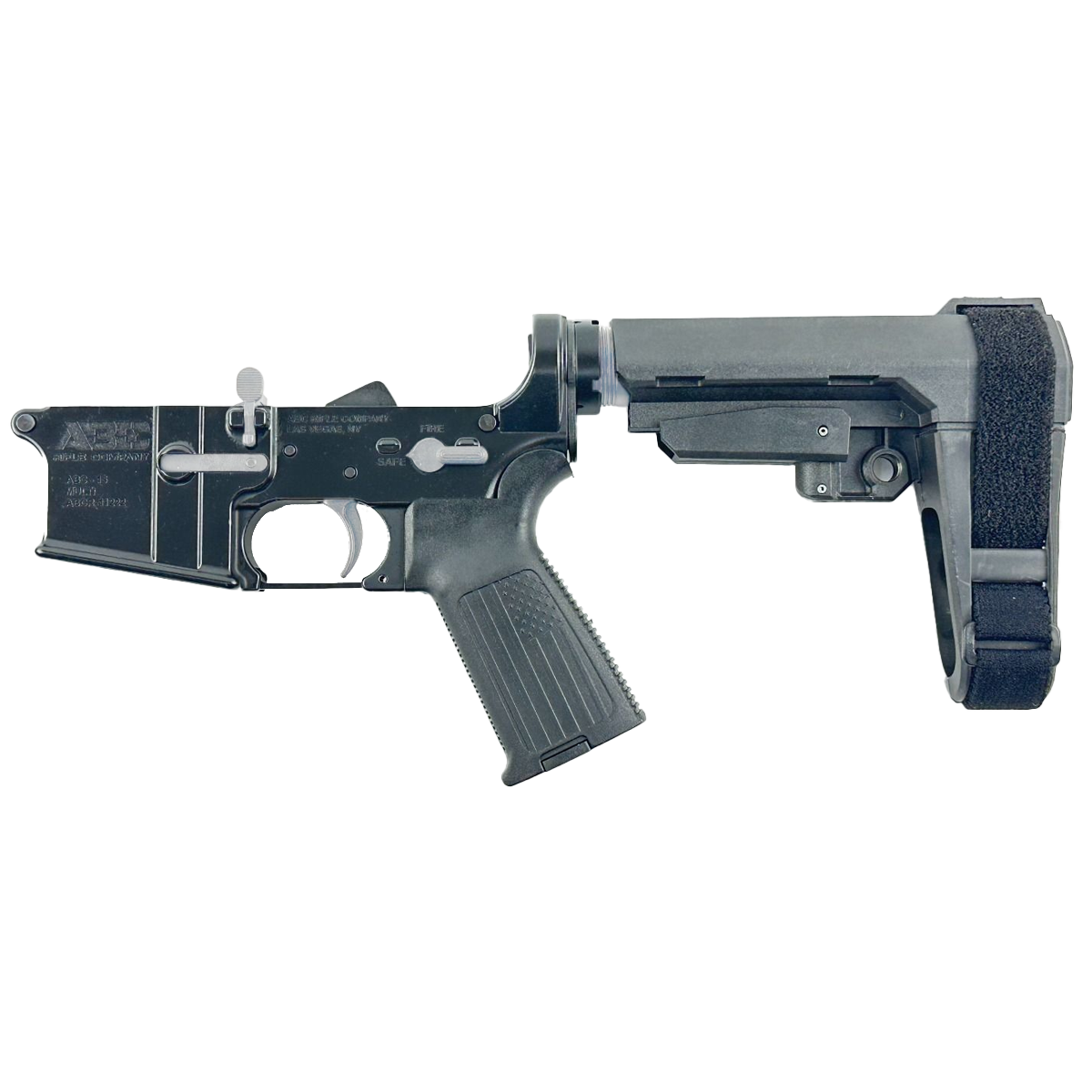 AR-15 Completed Two-Tone Lower Receiver with Adjustable SB Tactical Brace Assembly & Lower Parts Installed - Black and Glacier Silver