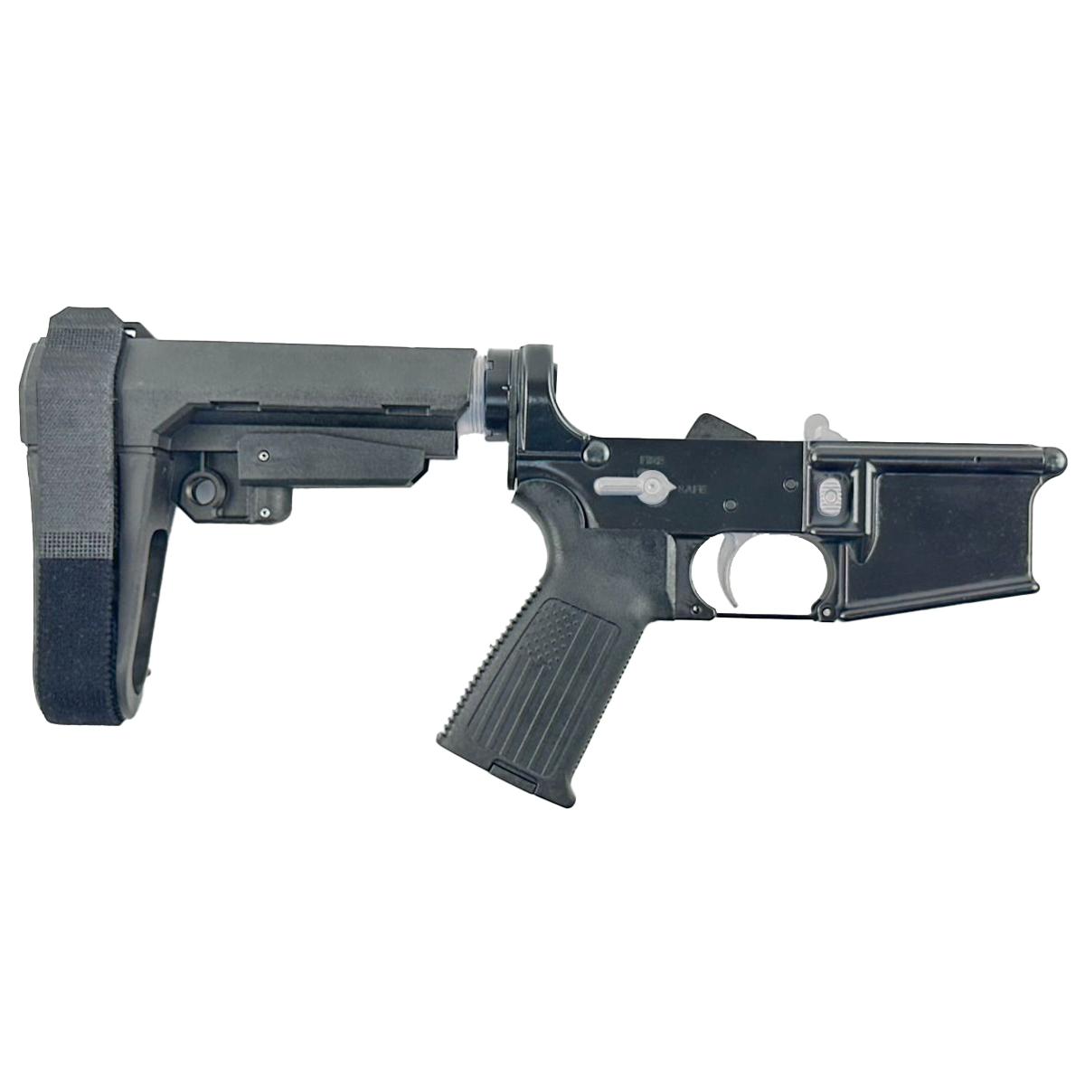 AR-15 Completed Two-Tone Lower Receiver with Adjustable SB Tactical Brace Assembly & Lower Parts Installed - Black and Glacier Silver